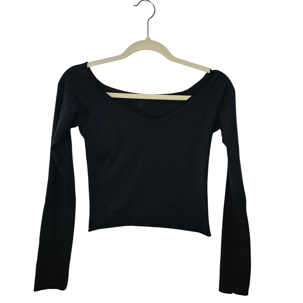 Brandy Melville Black Basic Off the Shoulder Long Sleeve Top One Size Stretch